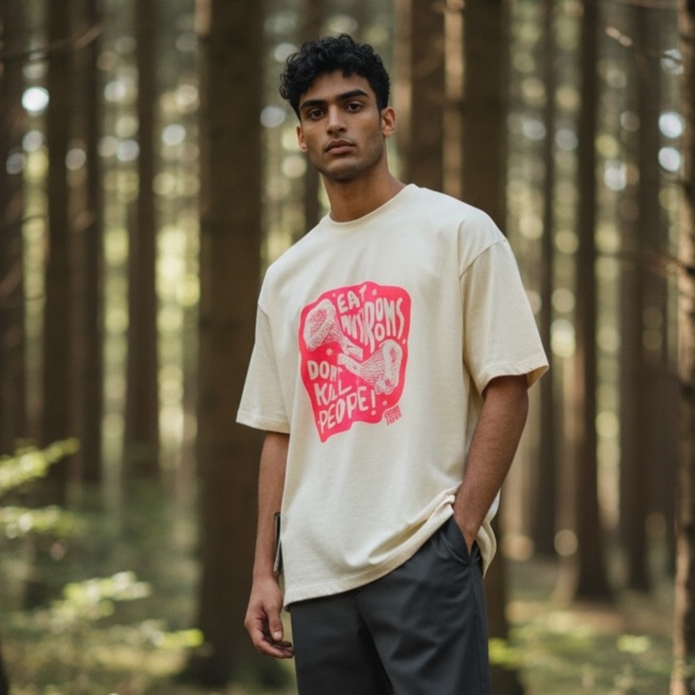 Sporelust “Eat Mushrooms, Don’t Kill People” Tee, Cream/Neon Pink, XL, NWT